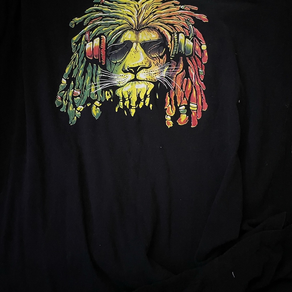 Black T-Shirt with Colorful Lion Graphic